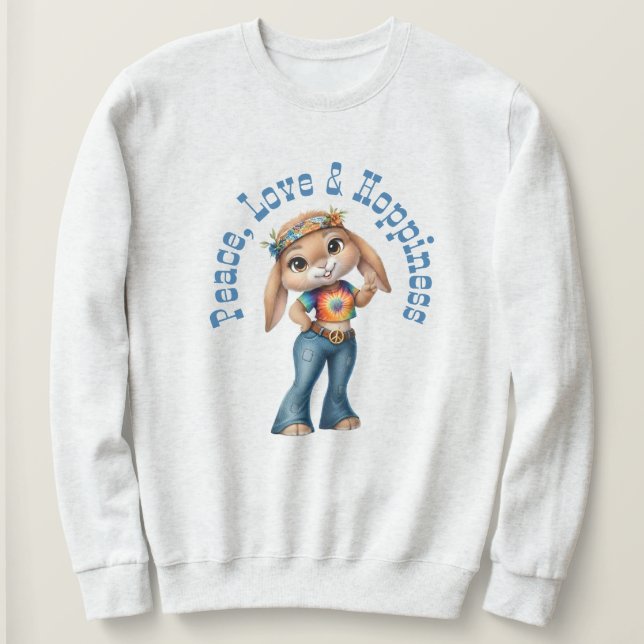 Sweatshirt Hippie Bunny – Peace, Love & Hoppiness (Design devant)