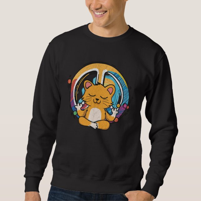 Sweatshirt Hippie Cat Yoga Peace Sign  Feline Meditation (Devant)