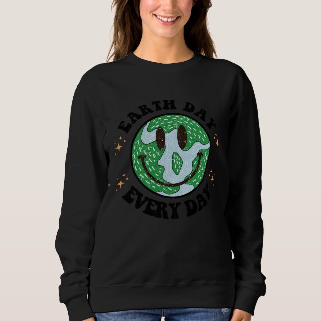 Sweatshirt Hippie Earth Smile Face Retro Groovy Earth Day Eve (Devant)