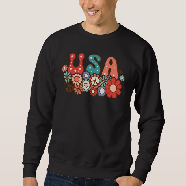 Sweatshirt Hippie Flower USA American Flag Groovy 4th of July (Devant)