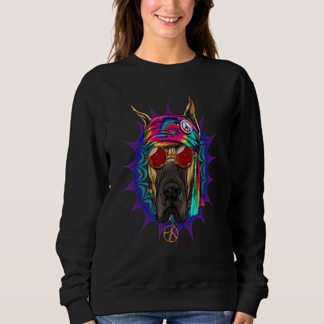 Sweatshirt Hippie Great Dane Tie Dye Peace Sign Psychedelic D (Devant)
