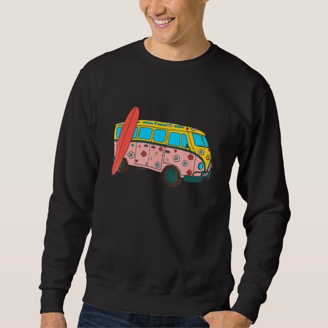 Sweatshirt Hippie Peace Bus Retro Van Fleurs Camper été (Devant)