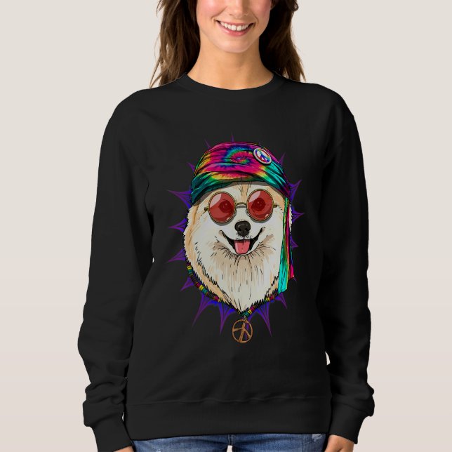 Sweatshirt Hippie Pomeranian Tie Dye Peace Sign Psychedelic D (Devant)