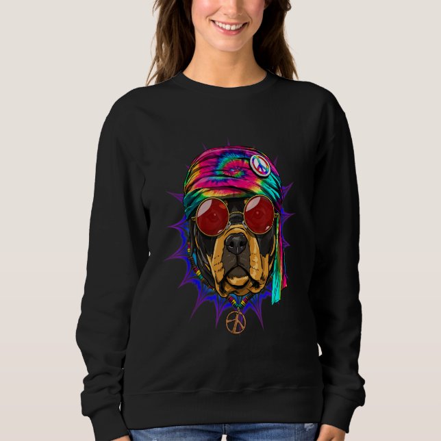 Sweatshirt Hippie Rottweiler Tie Dye Peace Sign Psychedelic D (Devant)