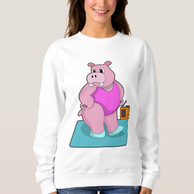 Sweatshirt Hippo at Fitness with Radio.PNG (Devant)