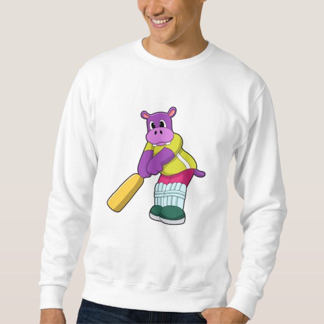 Sweatshirt Hippo au cricket avec batte de cricket (Devant)