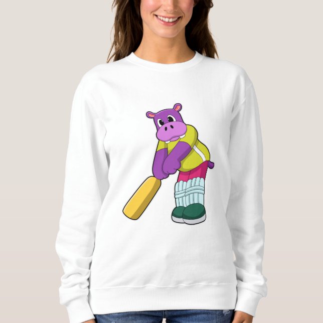 Sweatshirt Hippo au cricket avec batte de cricket (Devant)
