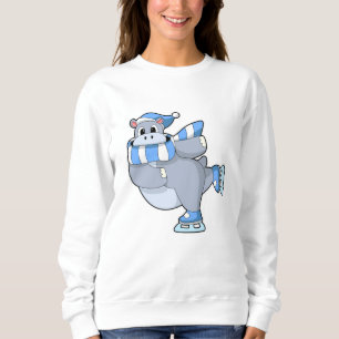 Sweatshirt Hippo au patinage sur glace avec patins sur glace