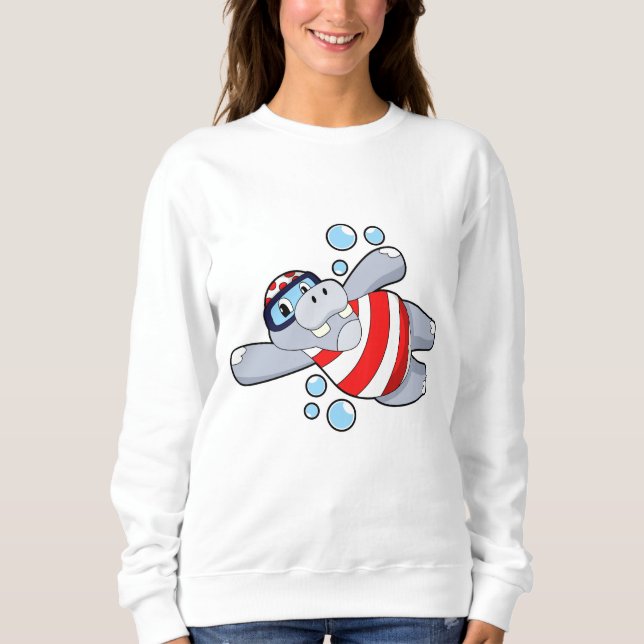 Sweatshirt Hippo comme Plongeur avec lunettes de natation (Devant)
