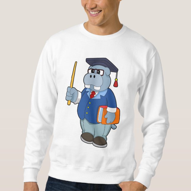 Sweatshirt Hippo comme professeur avec livre (Devant)