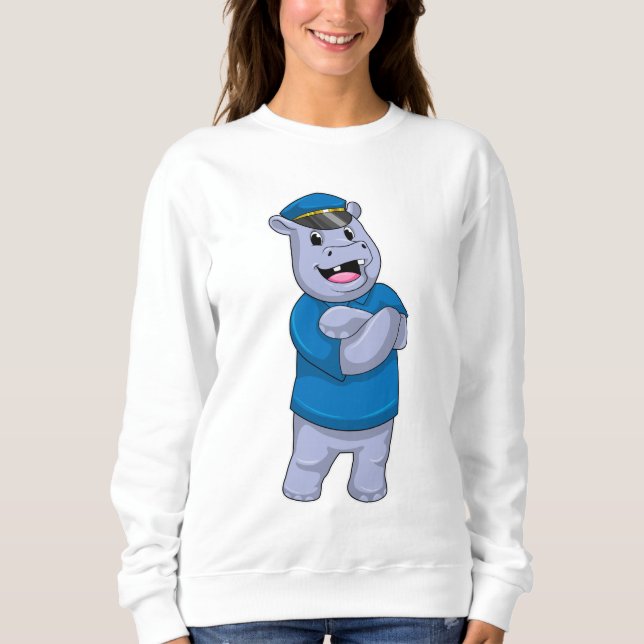 Sweatshirt Hippo en tant que policier avec casquette de polic (Devant)