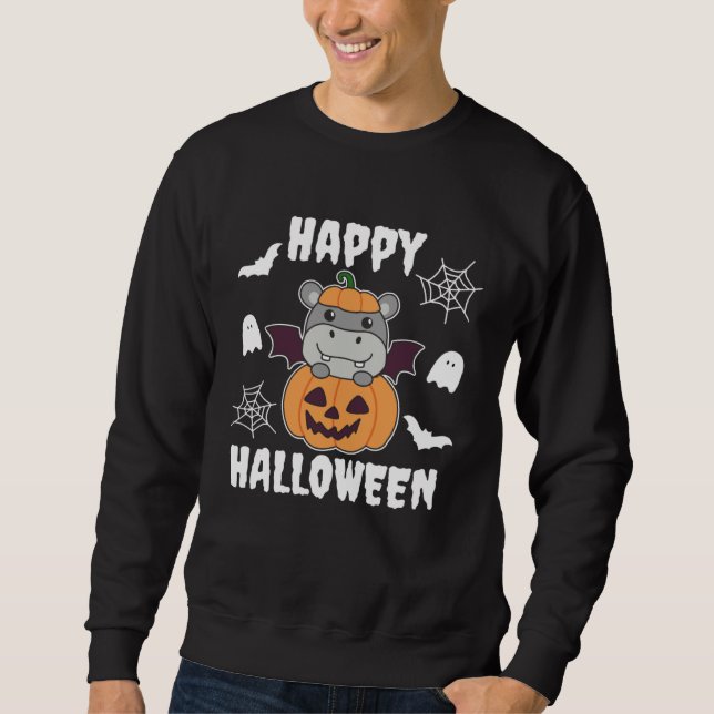 Sweatshirt Hippo Happy Halloween Pumpkin Bat Hippos Halloween (Devant)