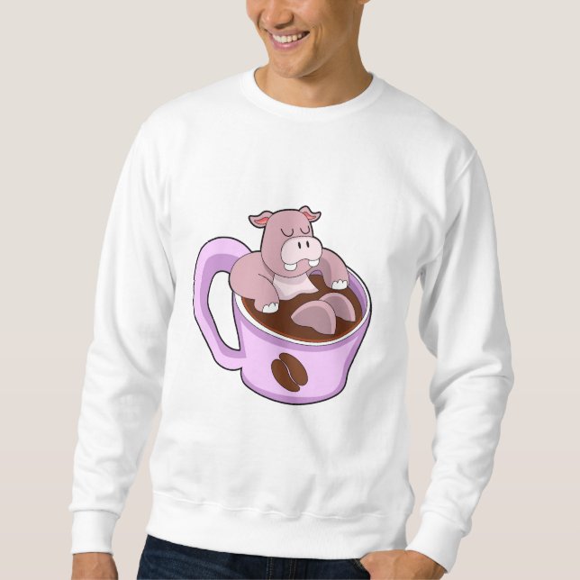 Sweatshirt Hippopotame avec une tasse de café (Devant)
