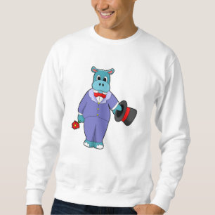 Sweatshirt Hippopotame en marié avec costume et rose