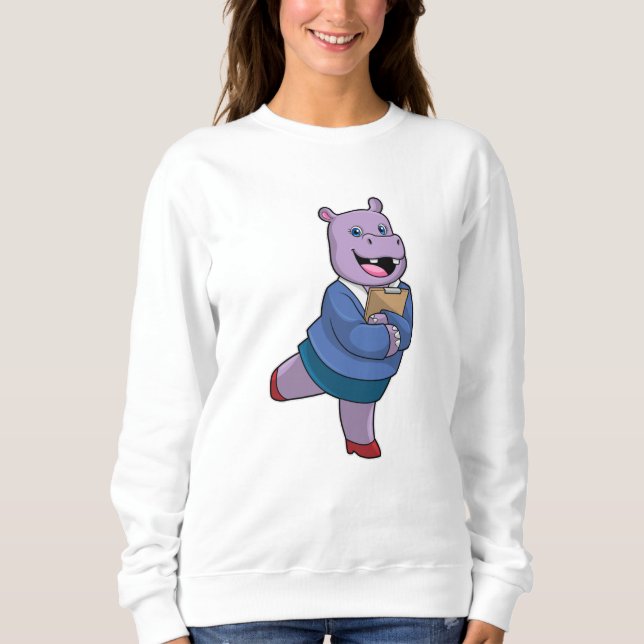Sweatshirt Hippopotame en secrétaire avec bloc-notes (Devant)