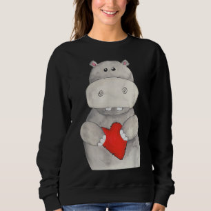Sweatshirt Hippopotame mignon tenant le coeur   Love Hippo