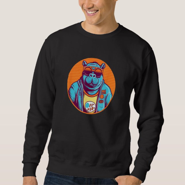 Sweatshirt Hippopotamus Wearing Sunglasses Cute Hippo Zoo Ani (Devant)