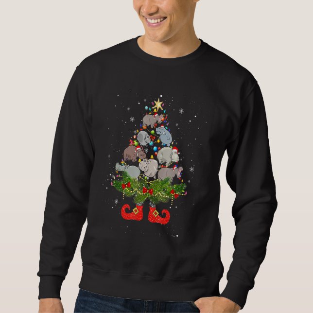 Sweatshirt Hippos Christmas Tree Lights Cute Santa Hat  1 (Devant)