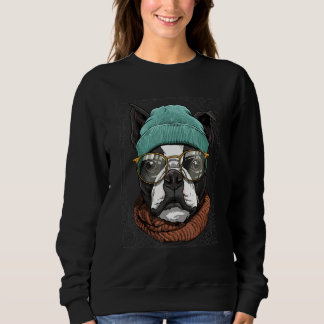 Sweatshirt Hipster Boston Terrier Animal Wearing Sunglasses D