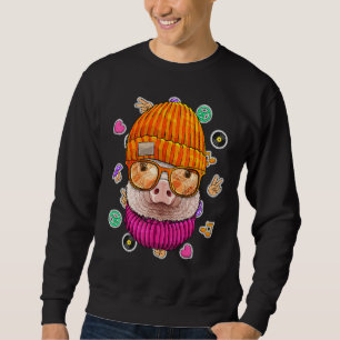 Sweatshirt Hipster Cochon Geek Nerd Lunettes Ferme Animal Aim
