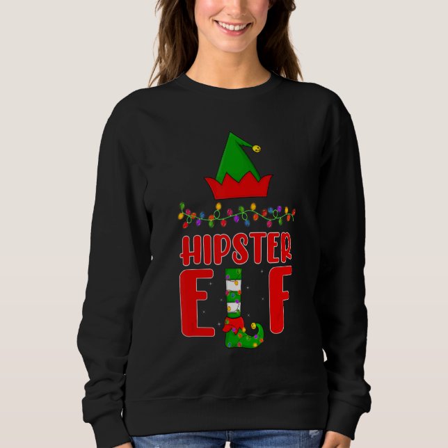 Sweatshirt Hipster Elf Correspondant Famille Éclairage Noël (Devant)
