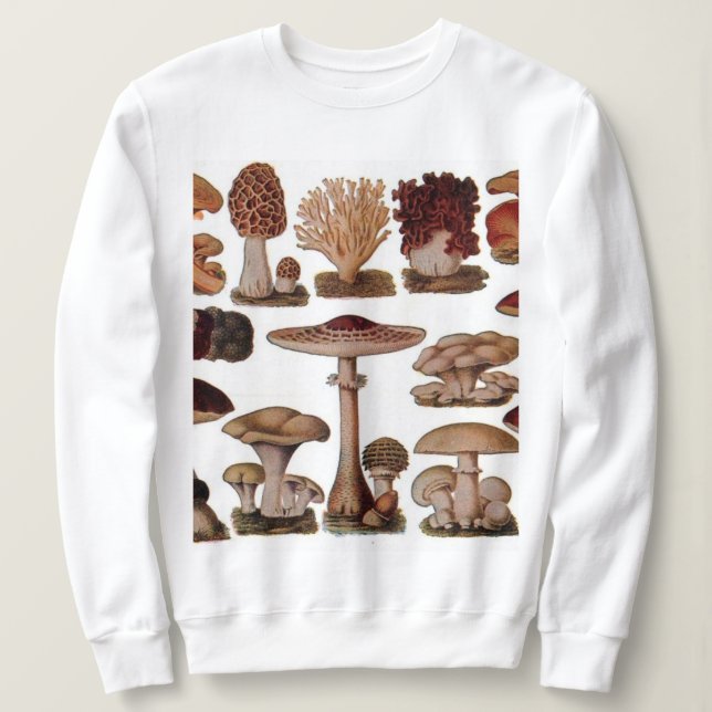 Sweatshirt hipster imprimé botanique français champignons vin (Design devant)