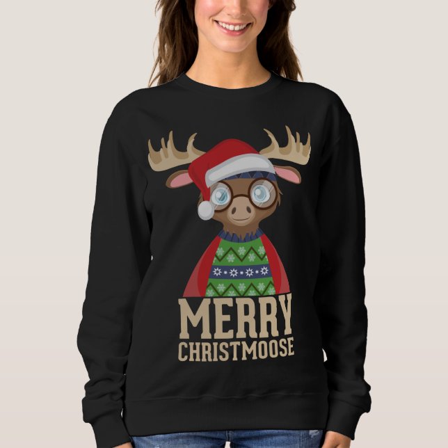 Sweatshirt Hipster Moose - Santa Hat - Joyeux Christmoose Chr (Devant)