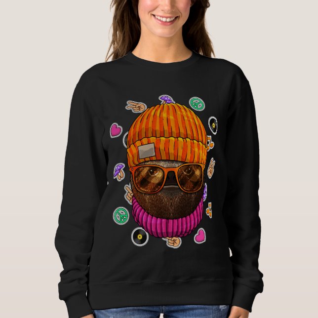 Sweatshirt Hipster Sloth Geek Nerd lunettes Animal Love Paix (Devant)