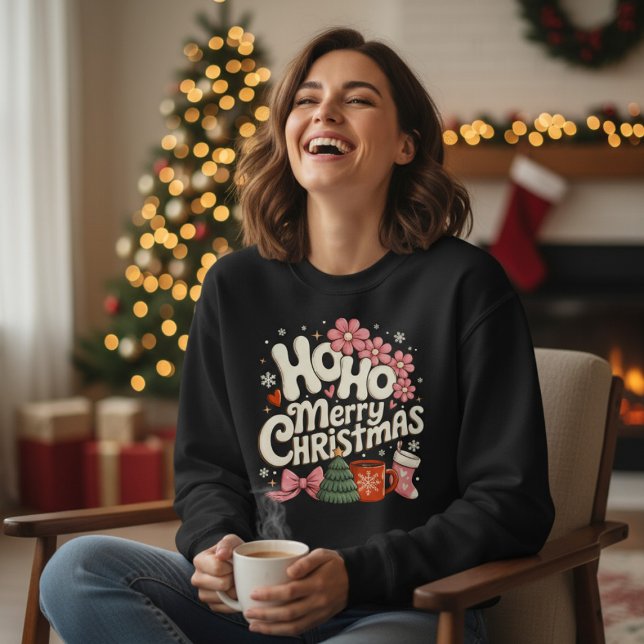 Sweatshirt Ho Ho Merry Christmas Trees Festive Coquette Girly (Créateur téléchargé)