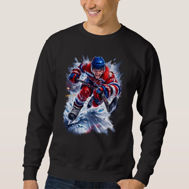 Sweatshirt Hockey Warrior Red White & Blue Ice Burst (Devant)