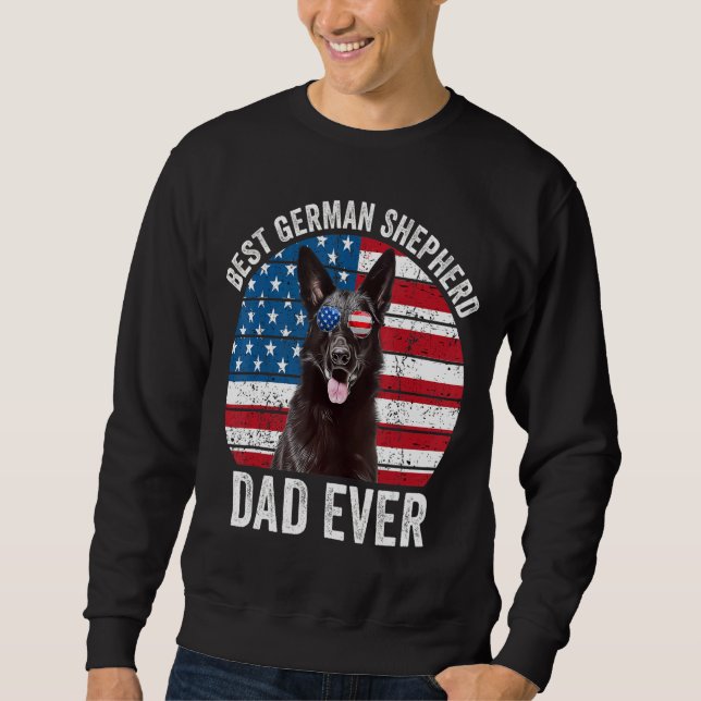 Sweatshirt Hommes Berger Allemand Noir Papa Drapeau Américain (Devant)