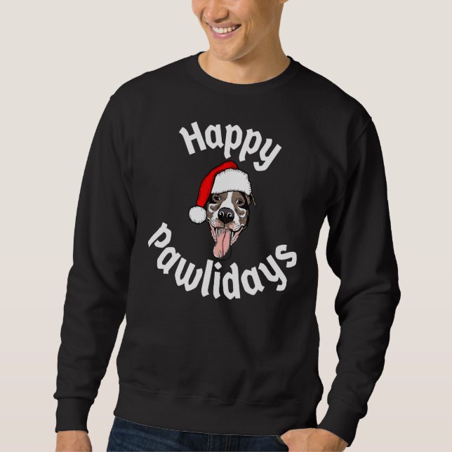 Sweatshirt Hommes Joyeux Pawlidays Joyeux Pitmas Pitbull Noël (Devant)