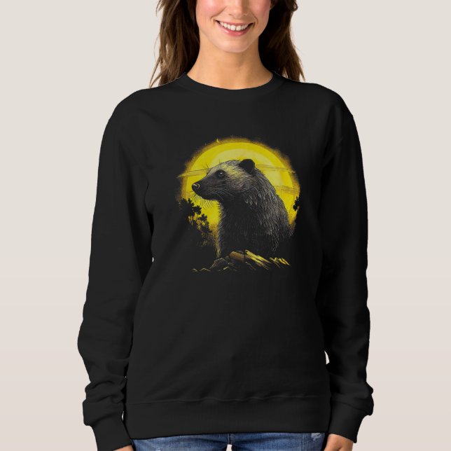 Sweatshirt Honey Badger With Full Moon in Background (Devant)
