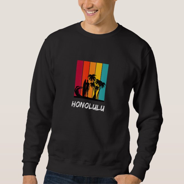 Sweatshirt Honolulu Holiday Vacation Souvenir Retro Surfing (Devant)