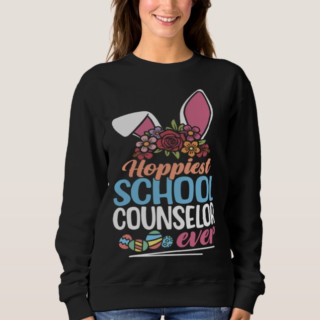 Sweatshirt Hoppiest School Counselor Ever Bunny Ear Red Plaid (Devant)