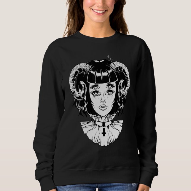 Sweatshirt Horned Devil Satanic Halloween Glitch Goth Emo Pun (Devant)