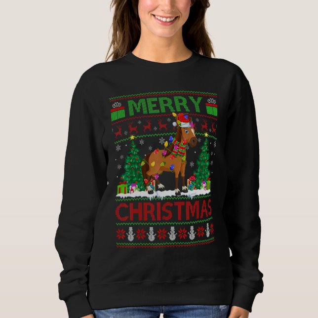Sweatshirt Horse   Xmas Tree Lights Ugly Santa Horse Christma (Devant)