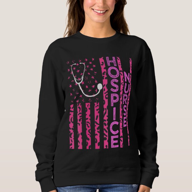 Sweatshirt Hospice Nurse Empreinte de léopard Pink Usa Drapea (Devant)