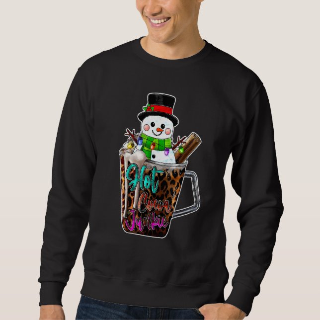 Sweatshirt Hot Cocoa Junkie Leopard Cute Snowman Merry Christ (Devant)