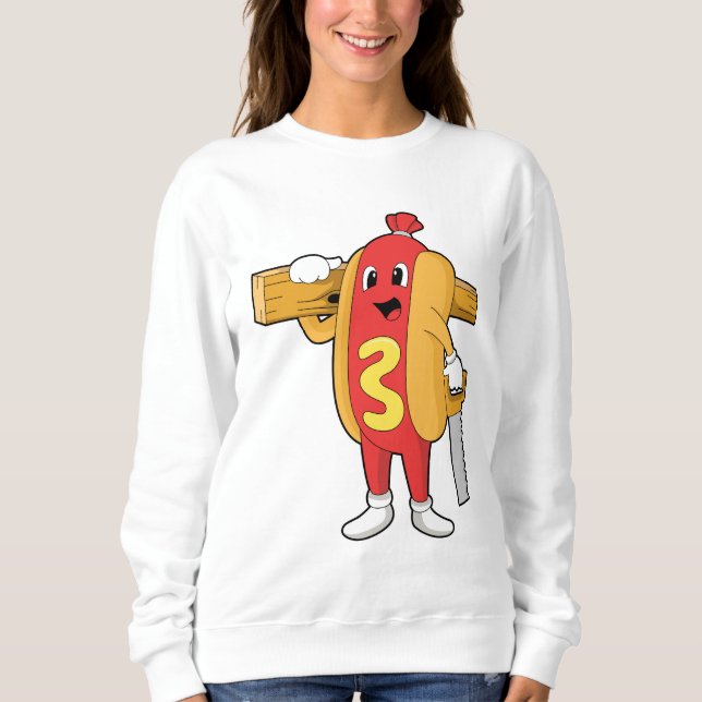 Sweatshirt Hotdog as Carpenter with Saw & Wood (Devant)