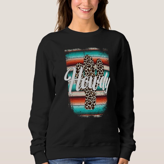 Sweatshirt HOWDY Leopard Cactus Serape Cactus print Turquoise (Devant)