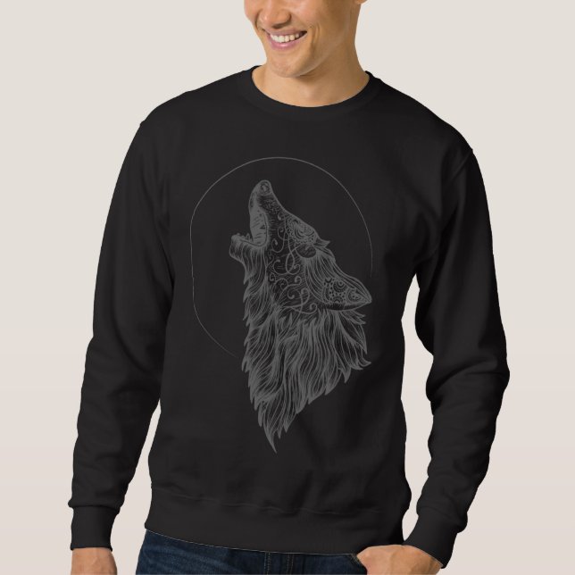 Sweatshirt Howling Wolf Moon Mandala Occult Wolf (Devant)