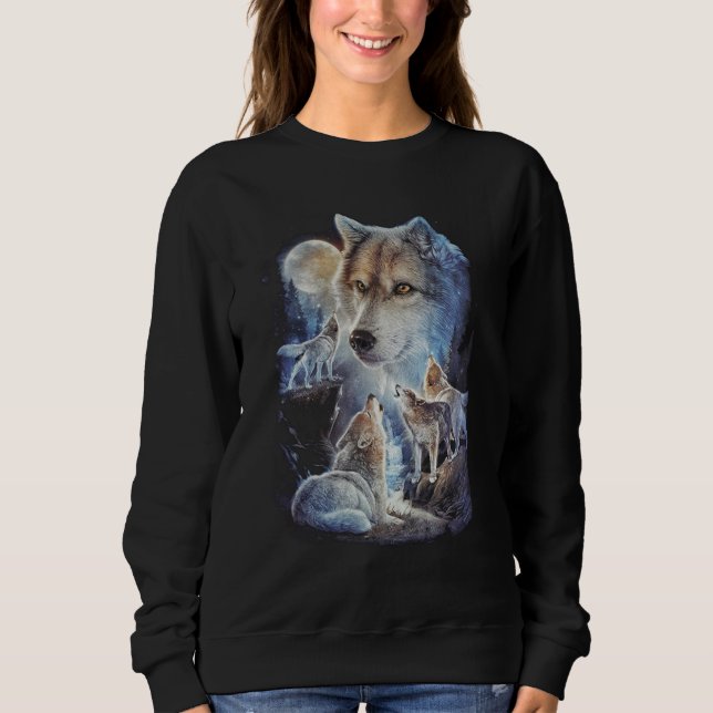 Sweatshirt Howling Wolf Mountain Moon Unisex (Devant)