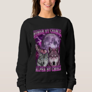 Sweatshirt Humain par hasard Alpha par choix Trois Loups Lune