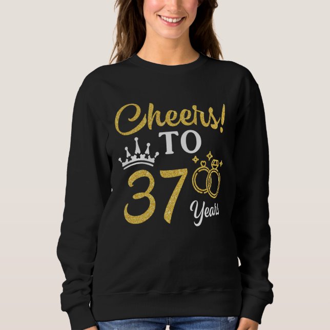 Sweatshirt Husband Wife Drinking Beer Wine Cheers To 37 Years (Devant)