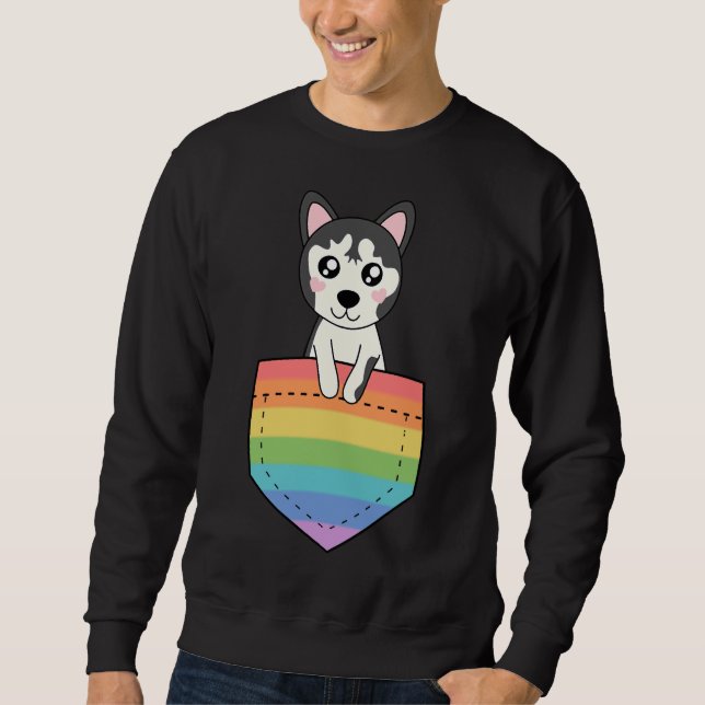 Sweatshirt Husky dans la poche arc-en-ciel (Devant)