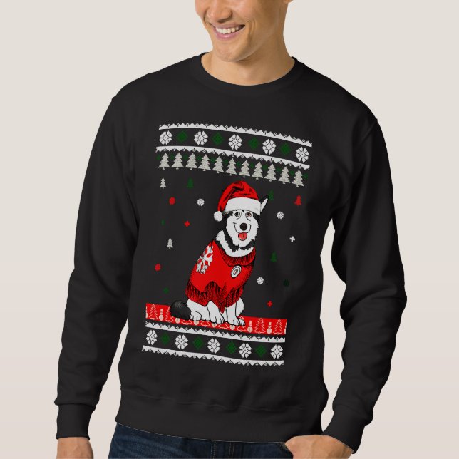 Sweatshirt Husky portant le chapeau de Santa Hat Tree (Devant)