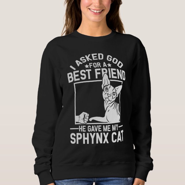 Sweatshirt I Asked God For A Best Friend  Sphynx Cat Mom (Devant)