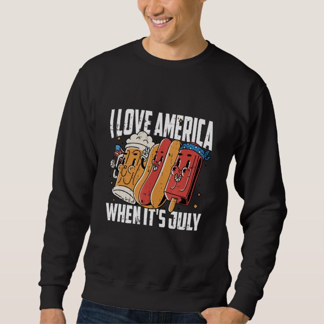 Sweatshirt I Love America 4th Of July Hotdog Patriotic (Devant)
