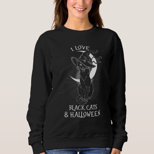 Sweatshirt I Love Black Cats Horror Night - Éffrayant (Devant)